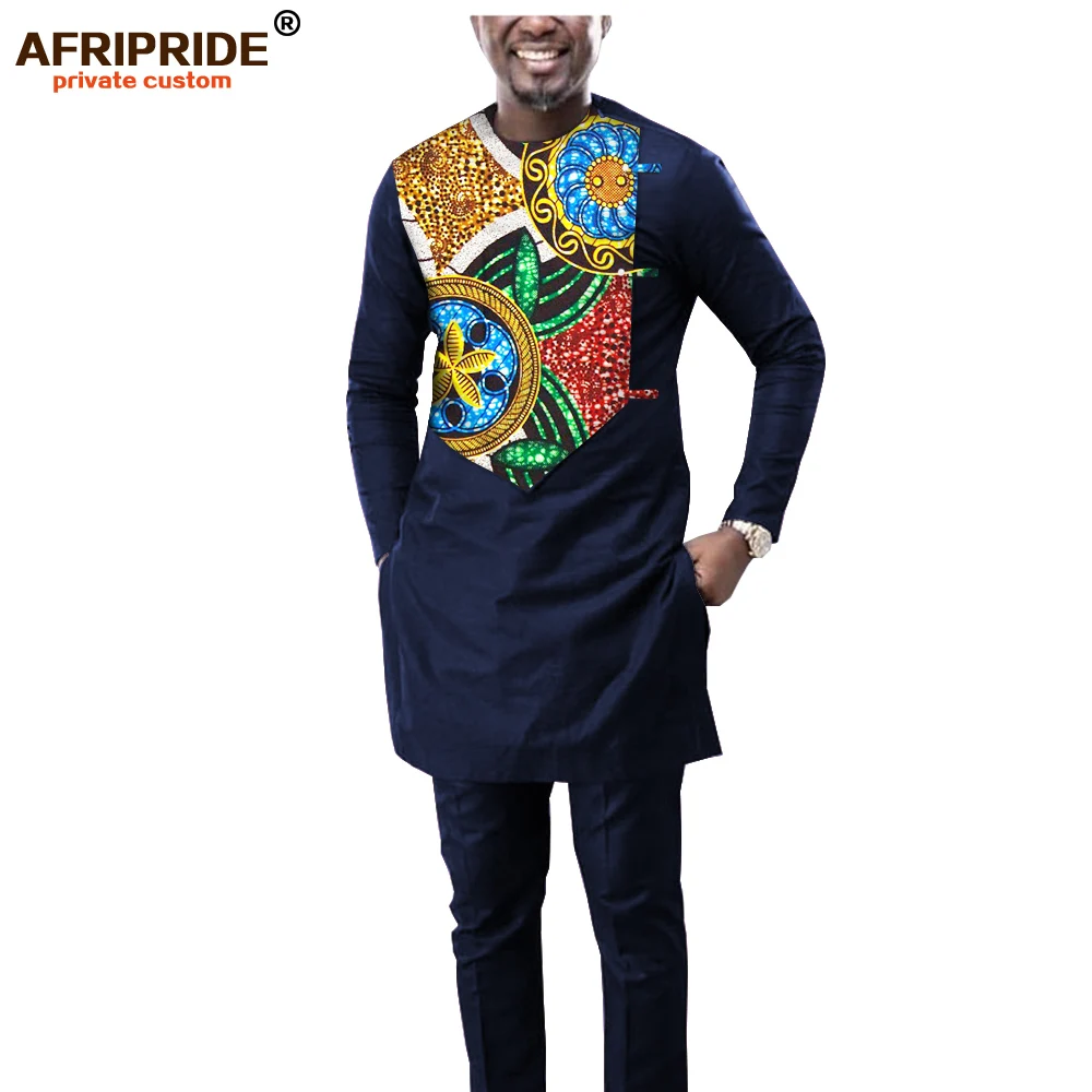 2022 Men`s 2 Piece Set African Dashiki Print Coats Jacket and Ankara Pants Traditional Wear Pockets Tracksuit AFRIPRIDE A1916039