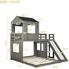 House Bunk Beds Twin Over Full Size, Wood Bunk Beds with Roof and Window Distressed Grey, Twin Over Full with Slide 5