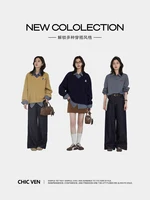 CHIC VEN femmes chemise à manches longues simple boutonnage nouveau ample décontracté brodé Blouses à carreaux rétro femme haut printemps été 2025 2