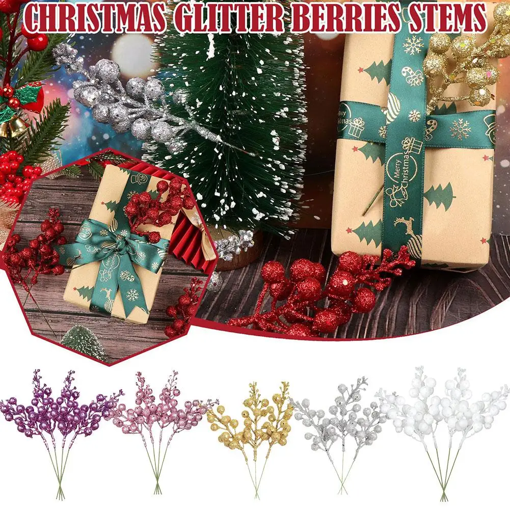 

10Pcs Berry Christmas Artificial Picks Stems Tree Berries Branches Flowers Silver Pick DIY Pine Fake Wreath Glitter Color X A2Q7