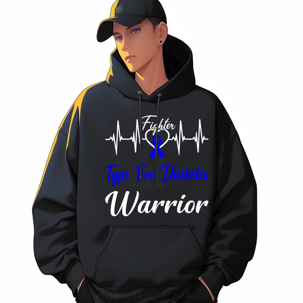 Hoodies Type Two Diabetes Diabetic T2D Hoodies Summer Retro Casual long Sleeve Round Collar Man Sweatshrt Casual Type Two Diabetes Diabetic T2D Fighter Warrior Heartbeat