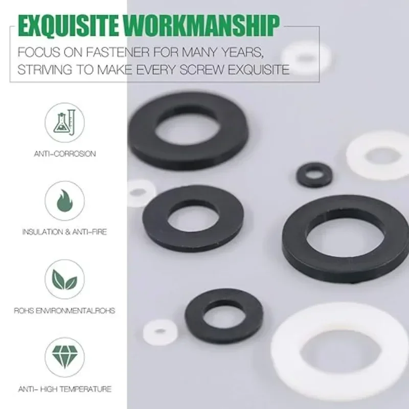 Nylon Flat Washer Set - Black & White Plastic Sealing Insulation Rings