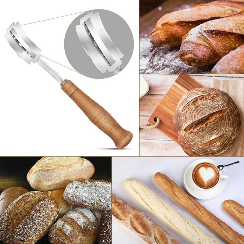 Dough Cutter 5 Blades Toast Curved Baguette Bread Knife Wooden Handle Bakers Baking Accessory Pastry Spatulas