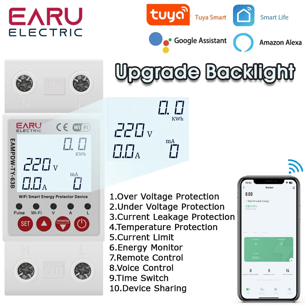 Smart Circuit Breaker 230V TUYA WiFi With Protection