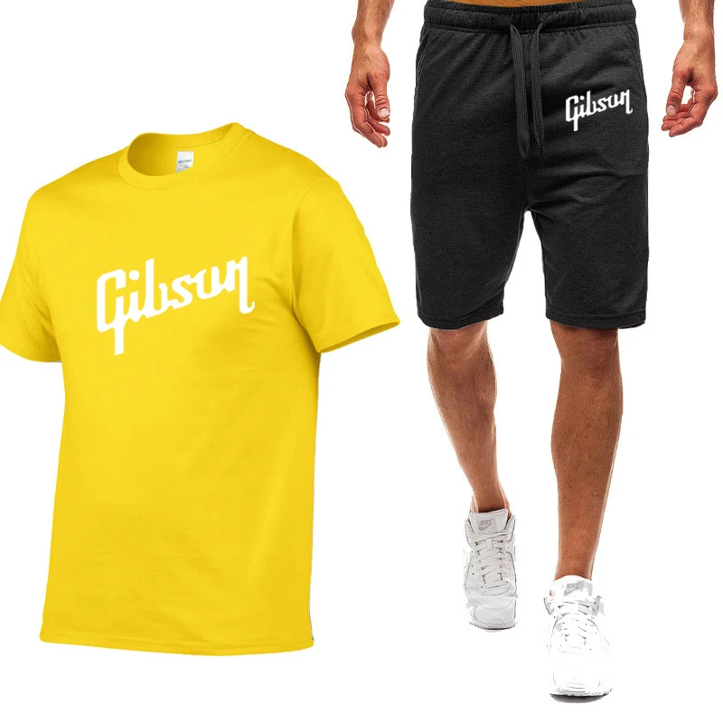 Gibson Summer style Men Nine Color printing Short-sleeved T-shirt Simple Casual comfortable Breathable outdoors Movement Suit