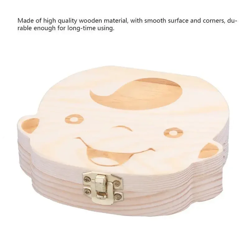 Wooden Tooth Box 1pc-Baby Tooth Box Spanish Wooden Kids Milk Teeth Organizer Storage Boys Girls Baby Souvenirs Gifts Keepsakes