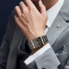 Men Business Watch Simple Design Luxury Fashion Rectangular Black Gold Stainless Steel Calendar Waterproof Quartz Men's Watches 6