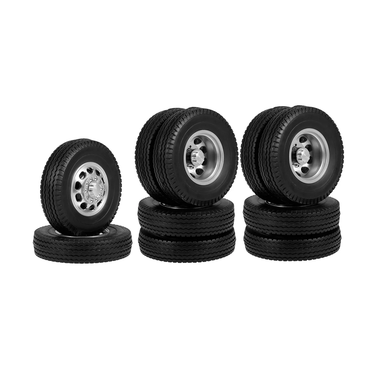 

6PCS Metal Front and Rear Wheel Hub Rubber Tire Wheel Tyres Complete Set for 1/14 Tamiya RC Trailer Tractor Truck Car A