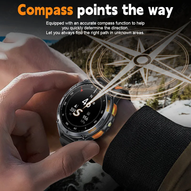 LIGE GPS Smart Watch Men 1.43'' AMOLED Screen LED Flashlight Outdoor Compass Sports Health Monitoring Bluetooth Call Smartwatch