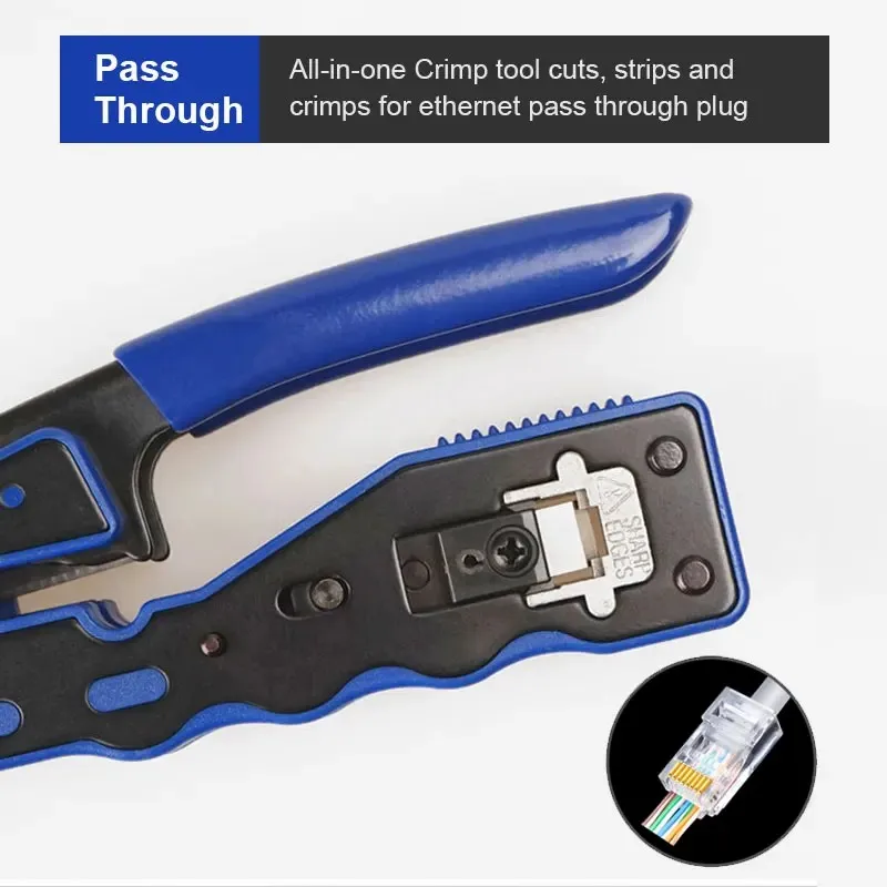 WoeoW RJ45 패스 스루 크림퍼 도구, 이더넷 크림퍼, EZ 네트워크 크림핑 도구, Cat6a Cat5 용 와이어 스트리퍼 커터