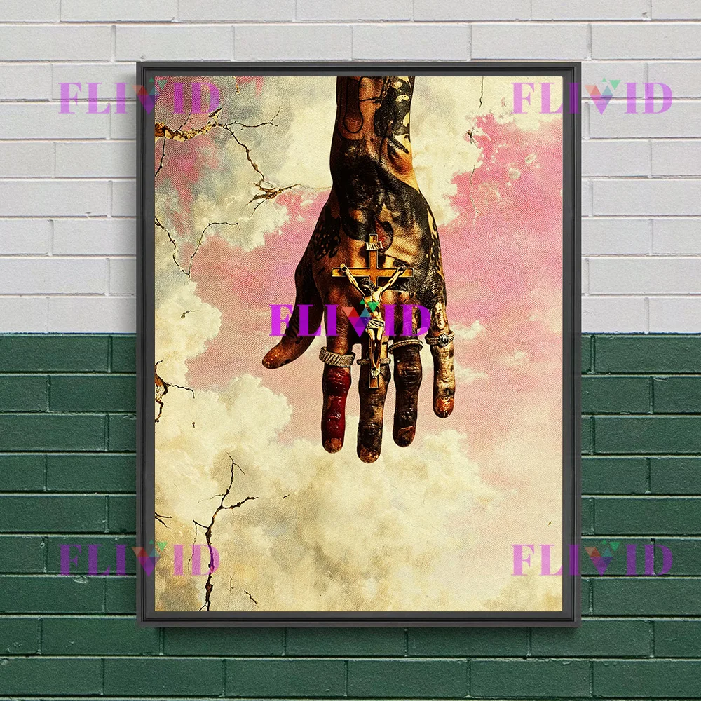 Vintage Golden Cross and Crucifixion Gothic Wall Art Canvas Print
