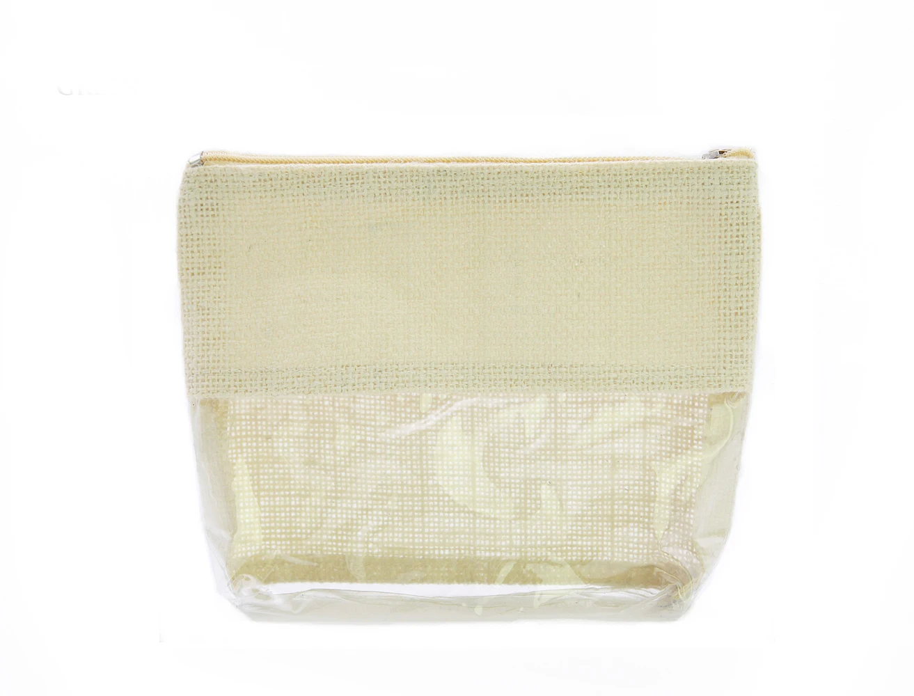 100pcs Jute Travel Toiletry Pouch Clear Pvc Window Cosmetic Bag Custom