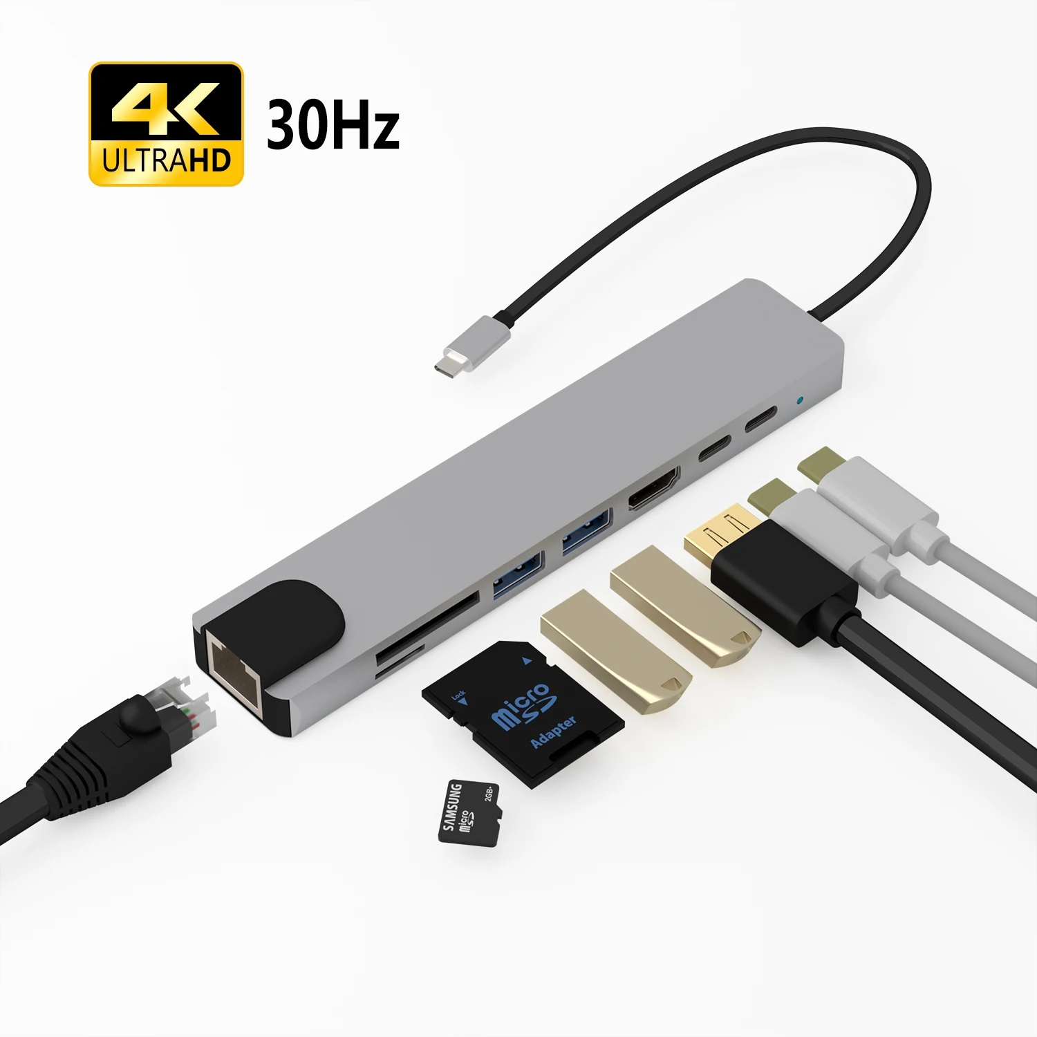USB-концентратор 9 в 1 с HDMI 4K Ethernet 100 Вт PD Thunderbolt 3 стандартным портом данных USB 0 SD/TF Type C