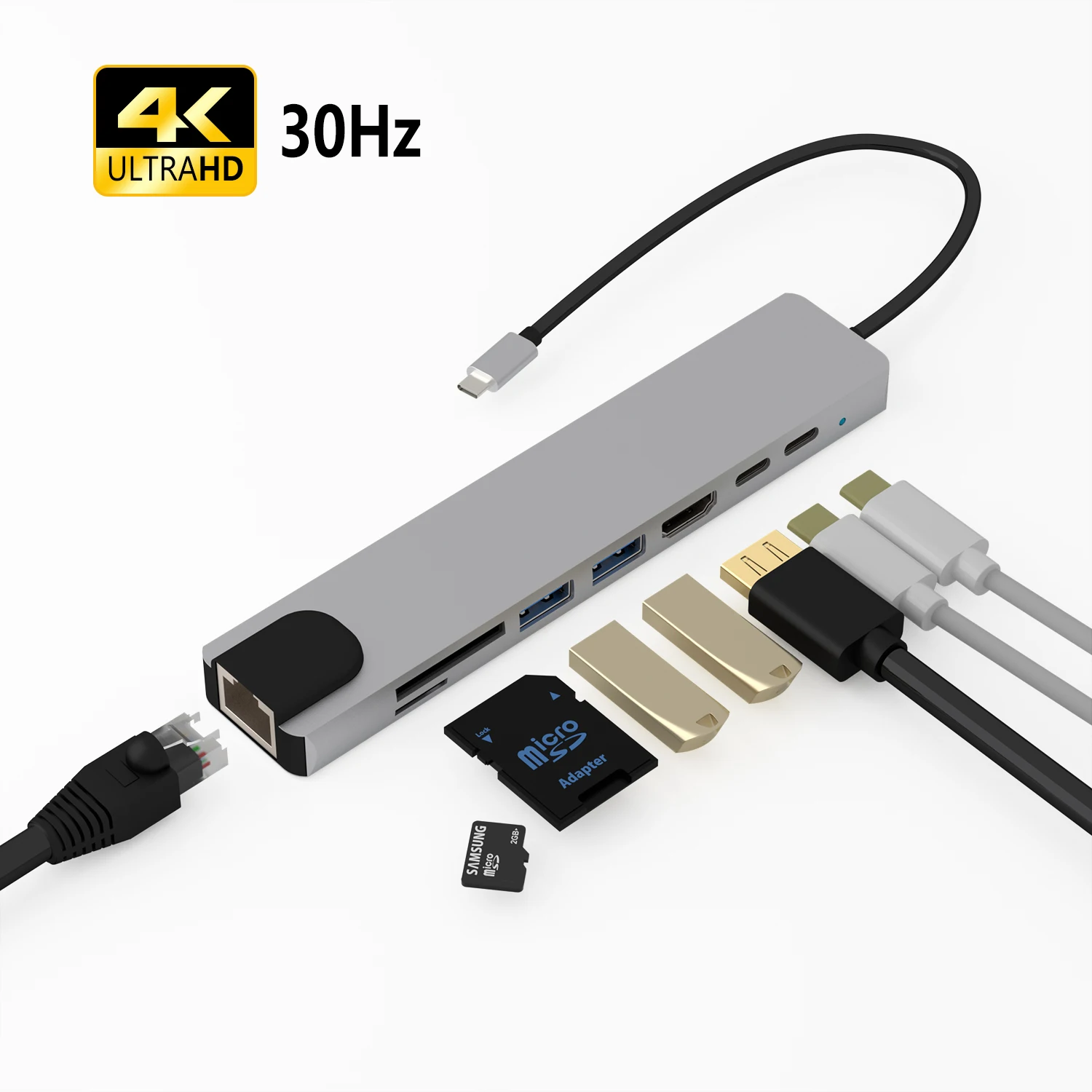 8in1 Multiport USB-C HUB zu 4K HDMI USB 3.0 Aux Adapter Für MacBook Pro Air B2SA 