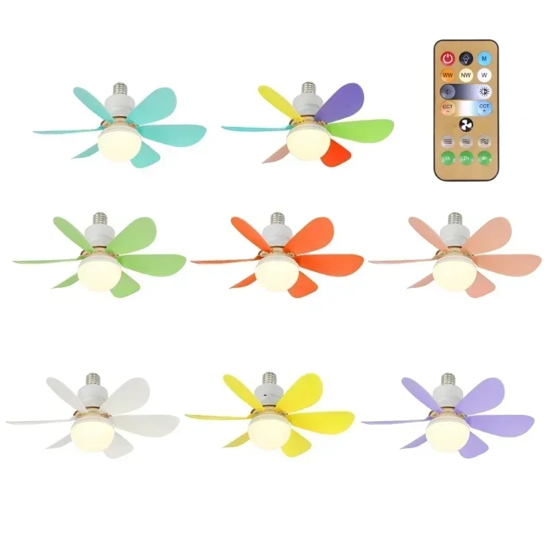 

Colorful Ceiling Fans With Remote Control AC85V-265V Light LED Lamp E27 with Memory Function Ceiling Fans Bedroom Living Room