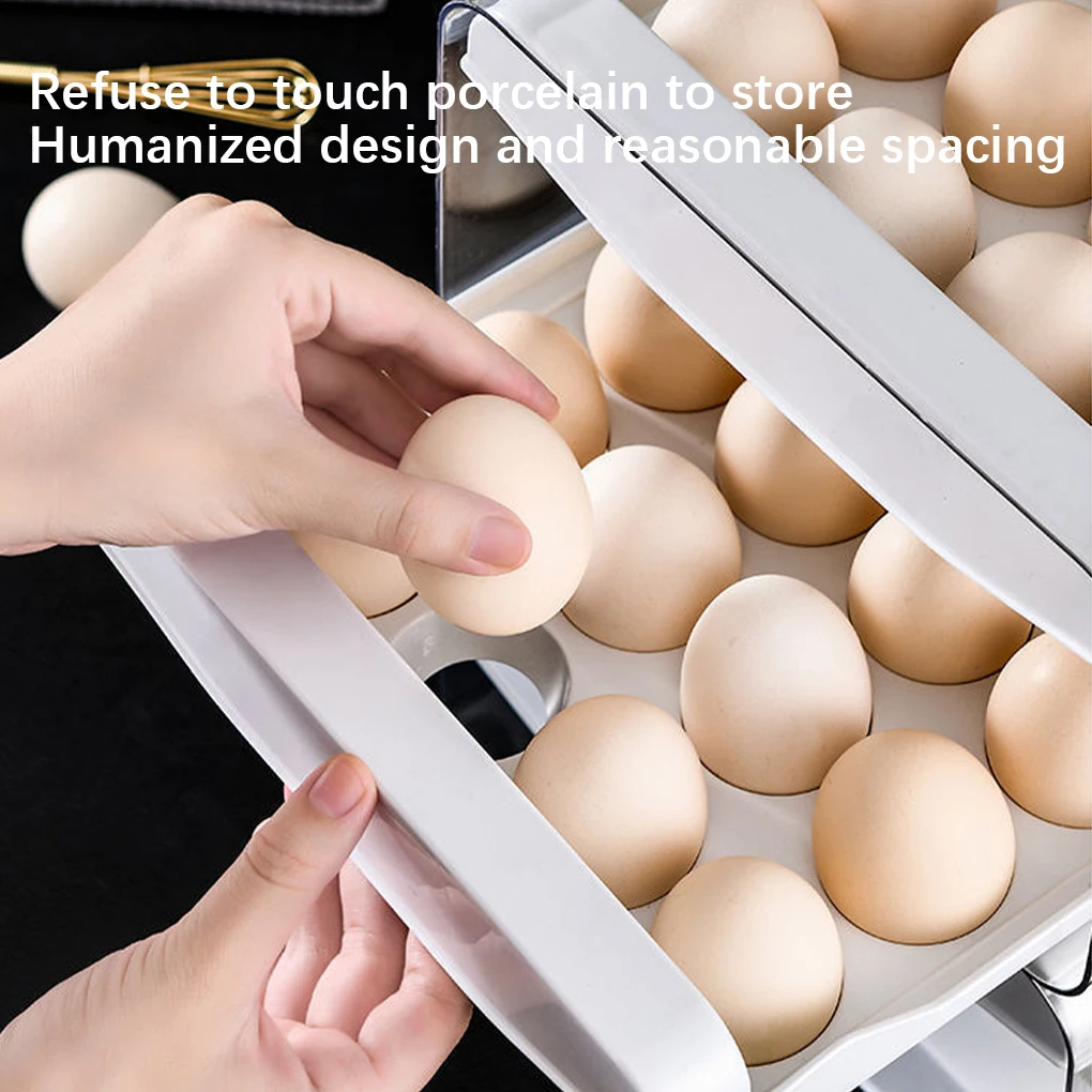 

Egg Storage Organizer Fridge 2-Layer Drawer Type Stackable Bins Clear Eggs Container Box Crisper Shelf Kitchen Accessories