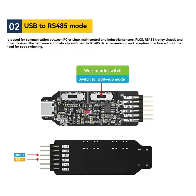베스트셀러 TTL-RS485 USB 다기능 시리얼 포트 모듈 CH340 통신 다운로드 어댑터 (코드 포함) USB-TTL USB-RS485