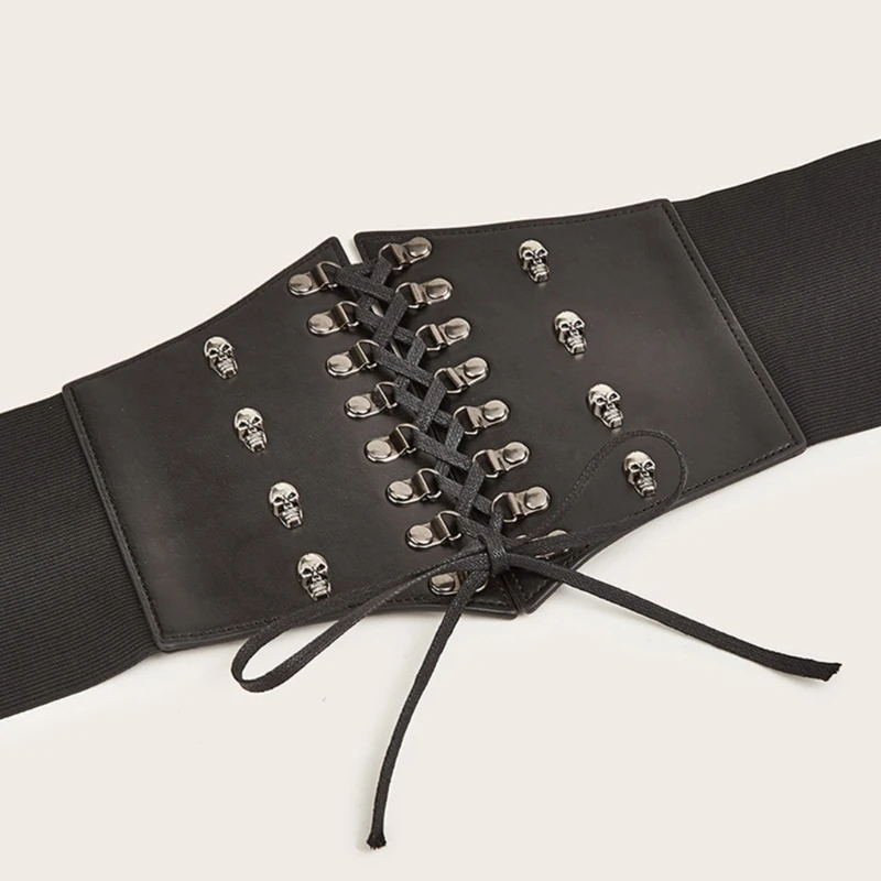 

Sexy Women Corset with Alloy Mini Skull Woman Solid Color Wrap Supplies