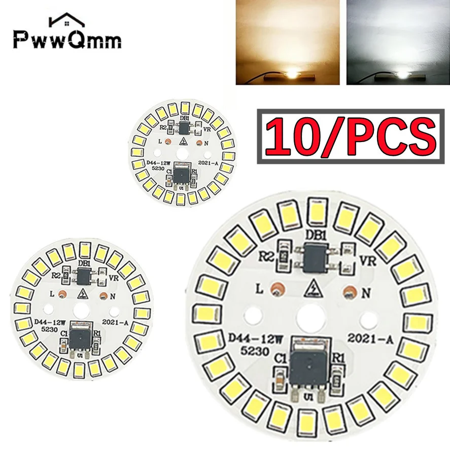 Muunnn 10 개/묶음 LED 칩 15W 12W 9W 9W 7W 5W 3W 필요 없음 드라이버 AC 220V-240V SMD 2835 전구용 차가운 따뜻한 흰색 둥근 램프 구슬