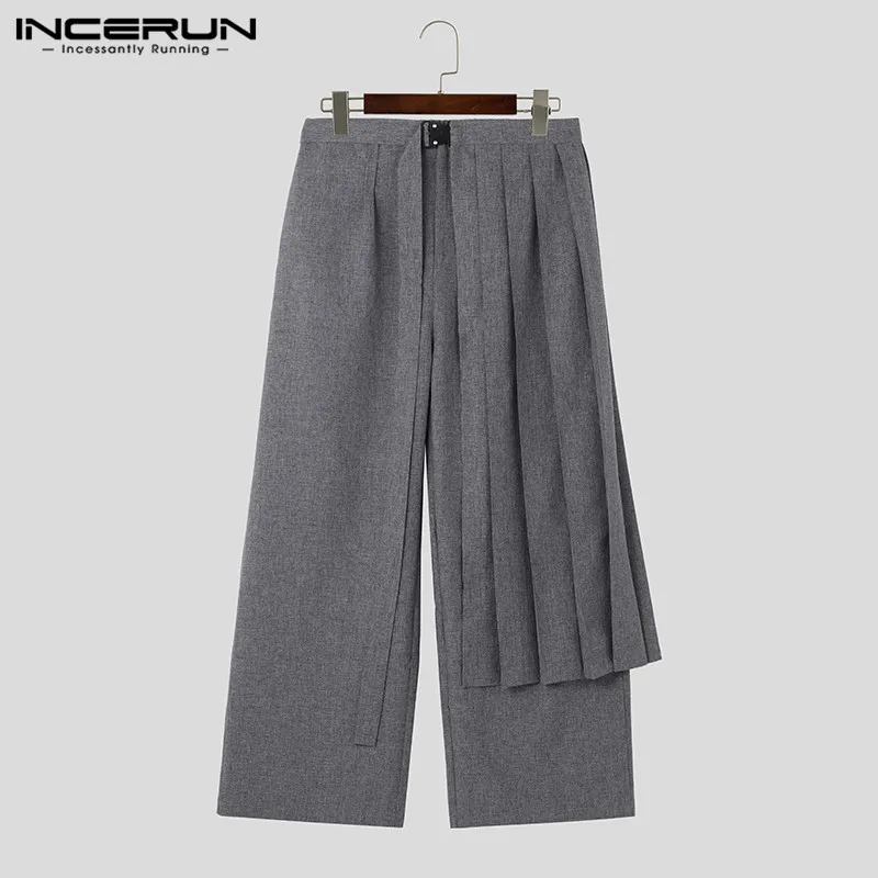 Men Irregular Pants Solid Color Joggers Streetwear Loose Pleated Straight Trousers Casual Long Pants S-5XL wide leg pants,wide leg sweatpants