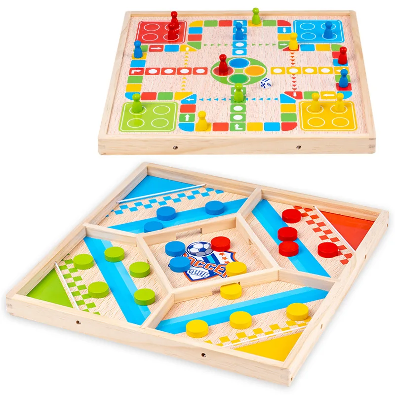 Wooden Multiplayer Bouncing Chess Children's Tabletop Games Parent-Child Interaction Multifunctional Flight Chess Toys 2