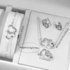Fashion Women Stainless Steel  Silver Color Quartz Watch & Heart-shaped Jewelry Set 6