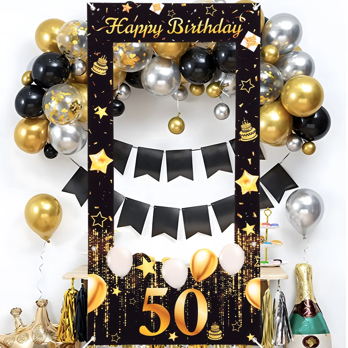 Fotorahmen zum 18. 30. 40. 50. Geburtstag, Fotokabinen-Requisiten, Schwarzgold, für Erwachsene, 18, 30, 40, 50 Jahre alte Geburtstagsparty-Dekorationen – Detail 13