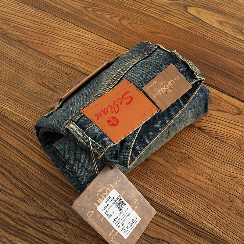14.5oz High Quality American Vintage Red Selvedge Casual Stretch Denim Jeans for Men Heavyweight Loose Straight Washed Pants 512 4