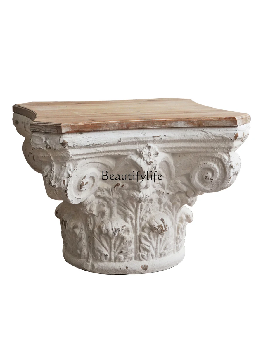 

French Retro Roman Column Living Room Coffee Table Side Table Home Decorative Showcase Decoration