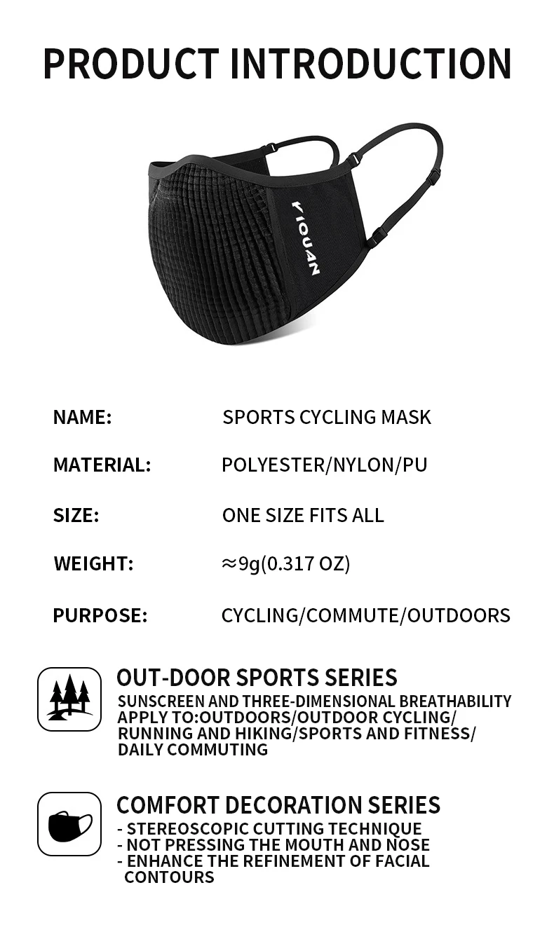 YIQUAN Sport-Fahrradmaske – doppeltes atmungsaktives Netz, 9 g, leicht, verstellbarer Ohrbügel, UV-Schutz für Outdoor/Fahrrad – Detail 2