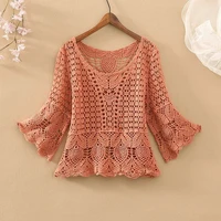 2023 New Summer Fashion Comfortable Lace Hollow Mesh Hook Flower Pullover Women's Knitwear Temperament Loose Femme Knitwear - Image 3