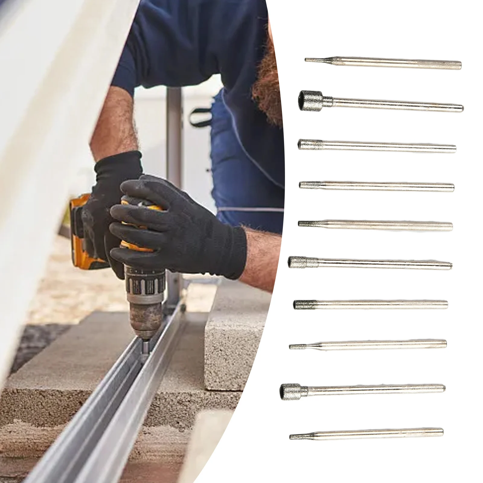 

10Pcs/Set 0.8-5mm Rotary Diamond Burr Core Bits Grinding Head Rotary Power Tool 2.35mm For Electrical Grinder Accessories