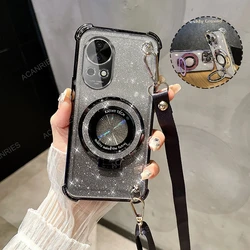 Crossbody Lanyard Anti-Shock Plating Case with Stand Cover for Nova 6 5G (SFCX BGS Black)