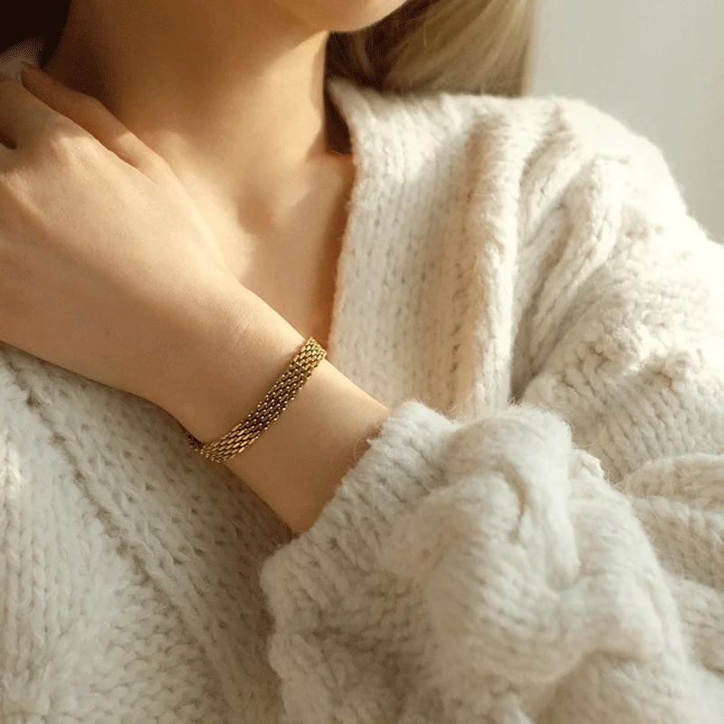 Stainless steel bracelets stainless steel jewelry Gold Plated Stainless Steel Watch Belt Stacking Bracelet for Women Occident Metal Texture New Design Bracelet Jewelry Gifts