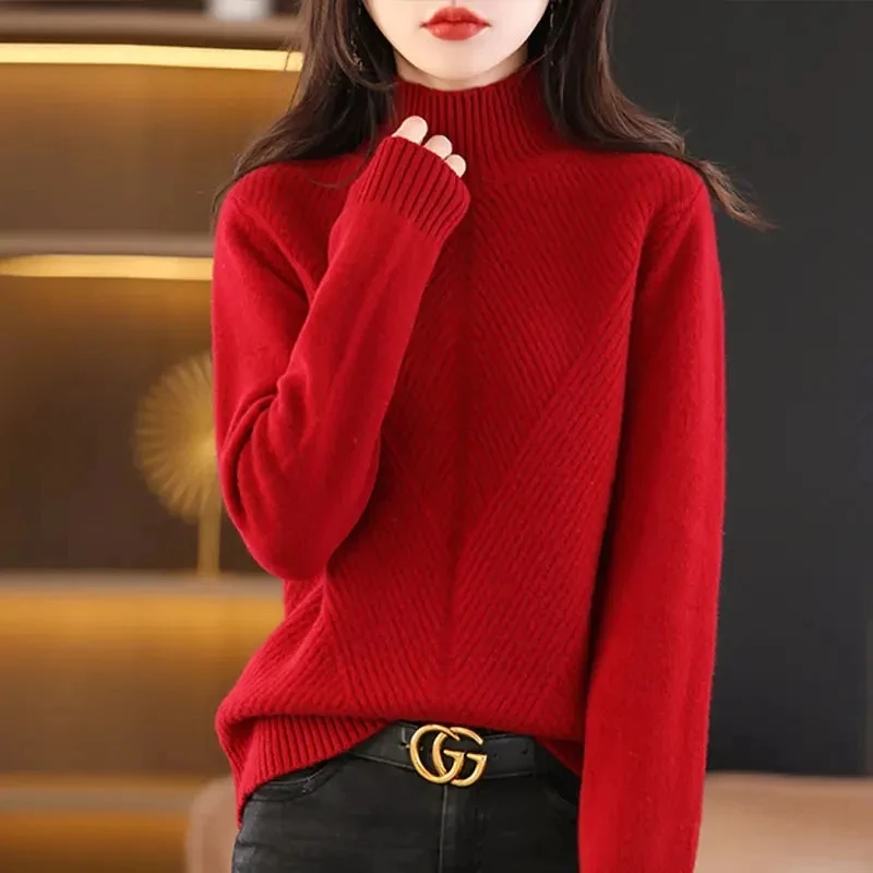 

Джемпер с длинным рукавом, сезон 2023, модные шерстяные топы, женский свитер, осенне-зимняя одежда с полувысоким воротником, плотные Трикотажные изделия, A1224