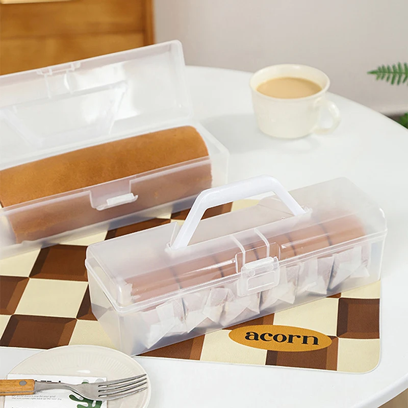 Bread Box Handle Reusable Plastic Bread Container Toast Holder Pastry Organizer Swiss Roll Storage Box Fridge Home