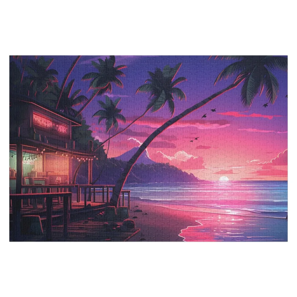 

A neon-lit beach scene Jigsaw Puzzle Name Wooden Toy Personalized Gift Novel Toys For Children 2022 Iq Puzzle
