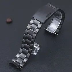 Premium Stainless Steel Watch Strap Bracelet - Curved Arc End, Waterproof & Durable Replacement Wristband - 22mm (Black)
