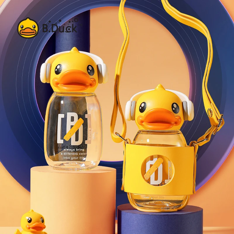 

B.Duck Kids Children Cartoon Animal School Drinking Water Straw Bottle Straw Baby Cup with Shoulder Strap Water Bottle