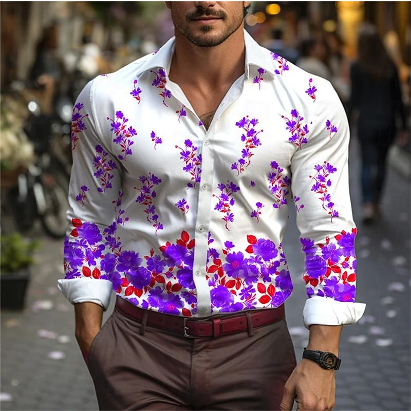 thumbnail image 1 of Camisa con estampado 3D de flores para hombre, camisa de manga larga con solapa para primavera y otoño, nueva camisa informal de moda, ropa de calle 5XL para hombre 2024, 1 of 5