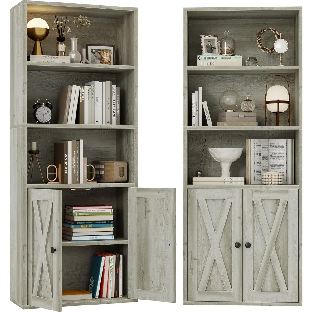 Industrial Bookshelves and Bookcases with Doors 11.8 in Depth Set of 2 Floor Standing 5 Shelf Display Storage Shelves Boo 2