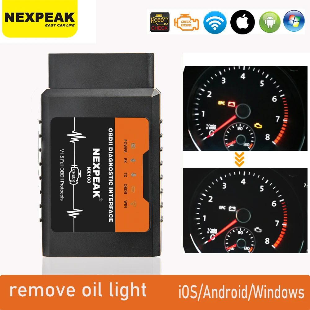 NEXPEAK NX103 ELM327 V1.5 WIFI OBD2 Adapter PIC18F25K80 OBD 2 Scanner Car Diagnostic Tool Scanner OBD for iPhone IOS Android