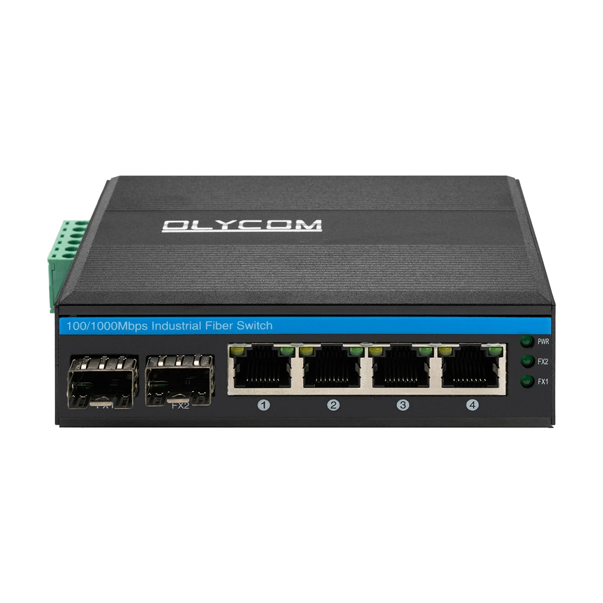 6-Port Hardened Industrial Gigabit PoE+ DIN-Rail Fiber Network Switch 4 x Gigabit PoE+ Ports 2 x 1.25G SFP Fiber Ports 120W for