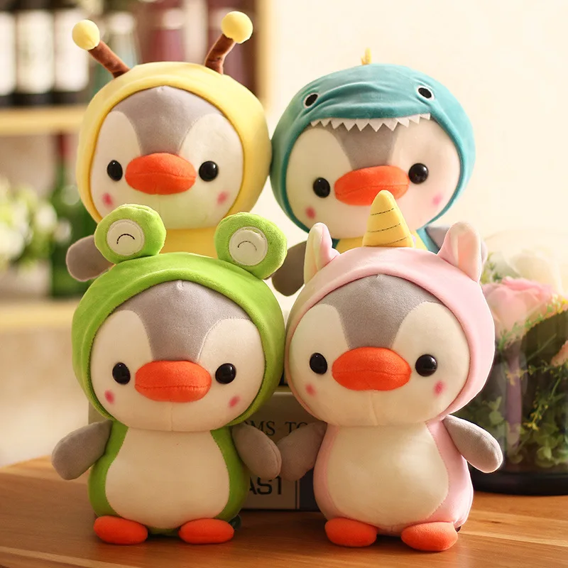 Creative Plush Toy Penguin Turn To Dinosaur Frog Stuffed Doll Cartoon Animal Birthday Christmas Gift for Kids Children