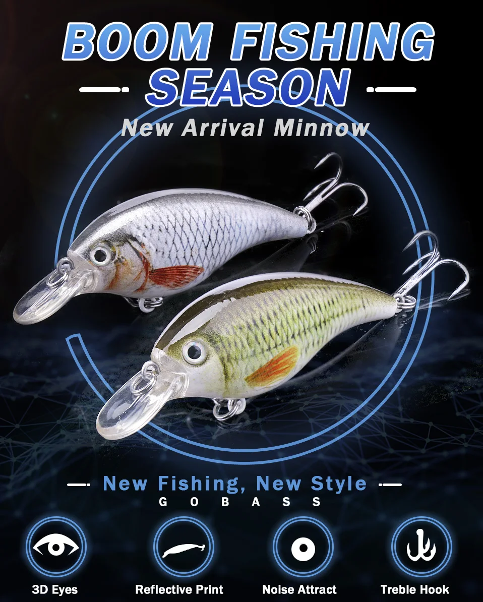 GOBASS Black Minnow für Forellen-Wobbler-Angelköder, 10 g/16 g, Kurbelköder, Angelwaren, rasselnder künstlicher harter Köder für Hechtbarsch – Detail 1