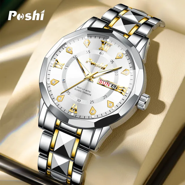 POSHI Men's Watch Date Week Fashion Watch Men Original Waterproof - Image 2