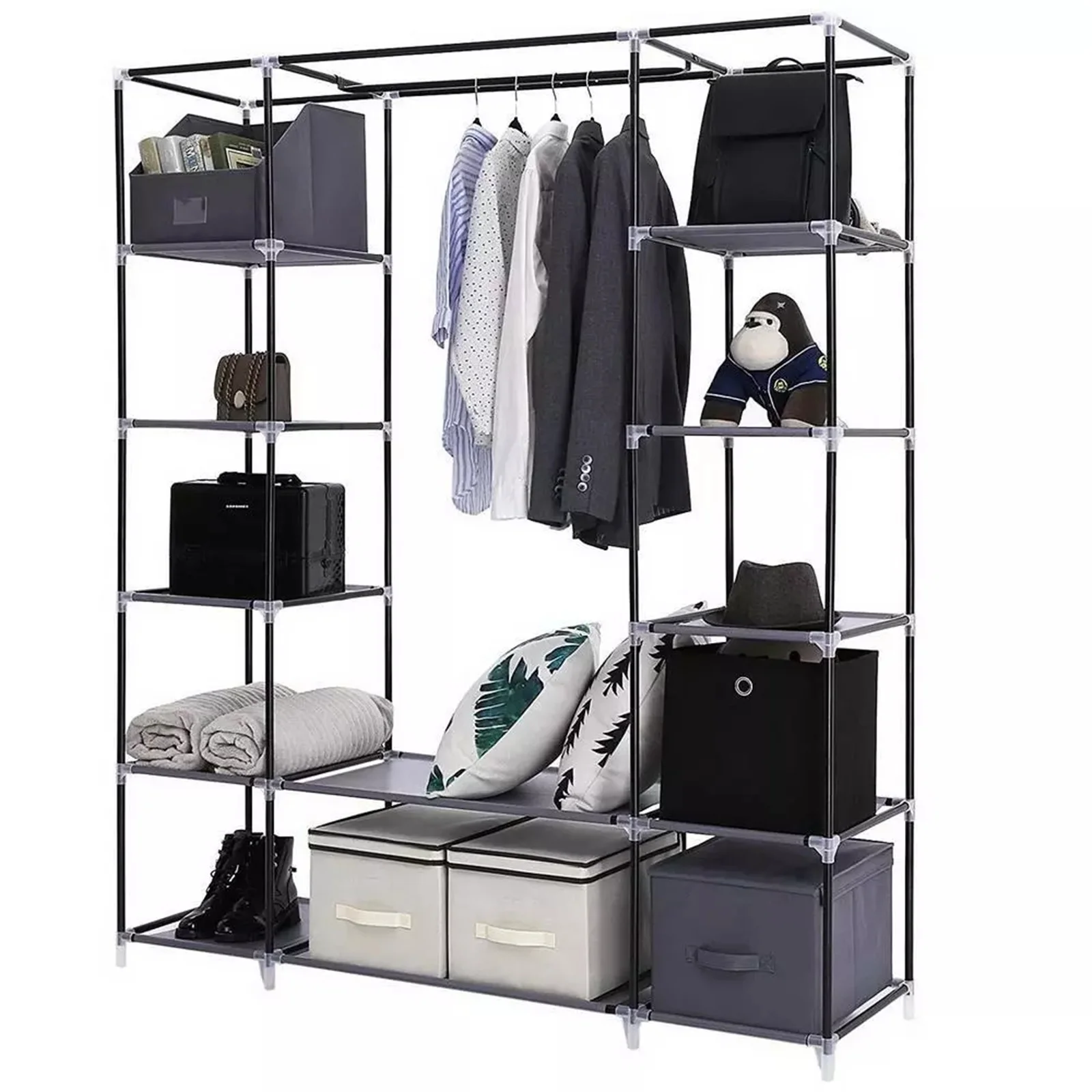 Portable Closet Wardrobe Clothes Rack Storage Organizer Shelf Water-Proof Fabric 4