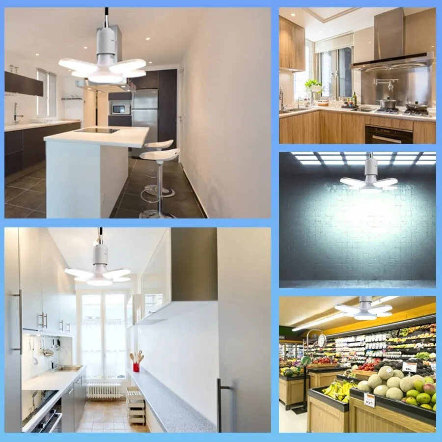 E27 Foldable LED Bulb 28W AC 220V Adjustable Fan-Shaped Ceiling Light for Garage, Home, Living Room, Warehouse, Collapsible Lamp