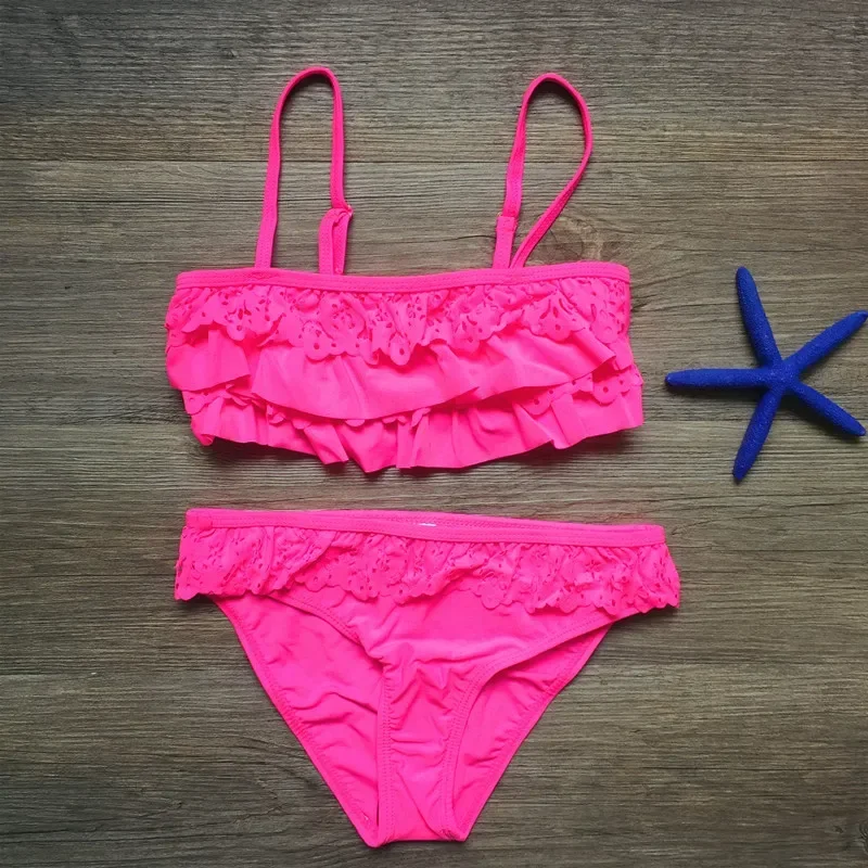 7-16years Children Swimwear Falbala Girls Swimwear Baby Kids Biquini Infantil Swimsuit Bikini Girl 2022 New Summer Bathing Suit - 3