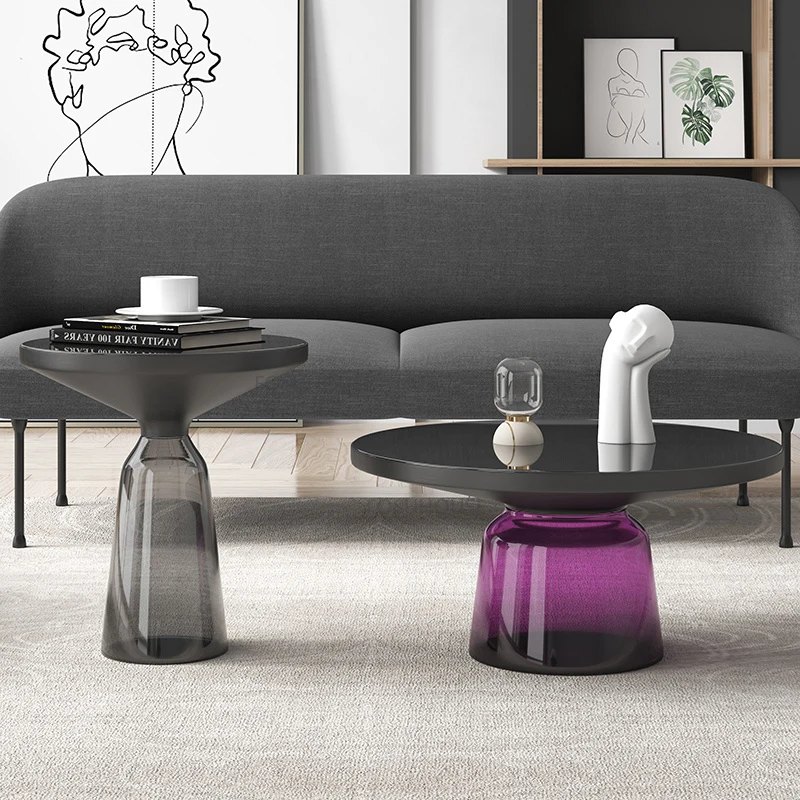 

Современный стеклянный журнальный столик для гостиной, мебель для дивана, боковой столик, круговой комбинированный дизайн, необычный роскошный боковой столик